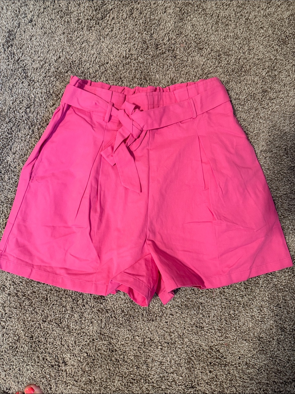 Vine & Love Hot Pink High-Waist Tie-Belt Paperbag Shorts